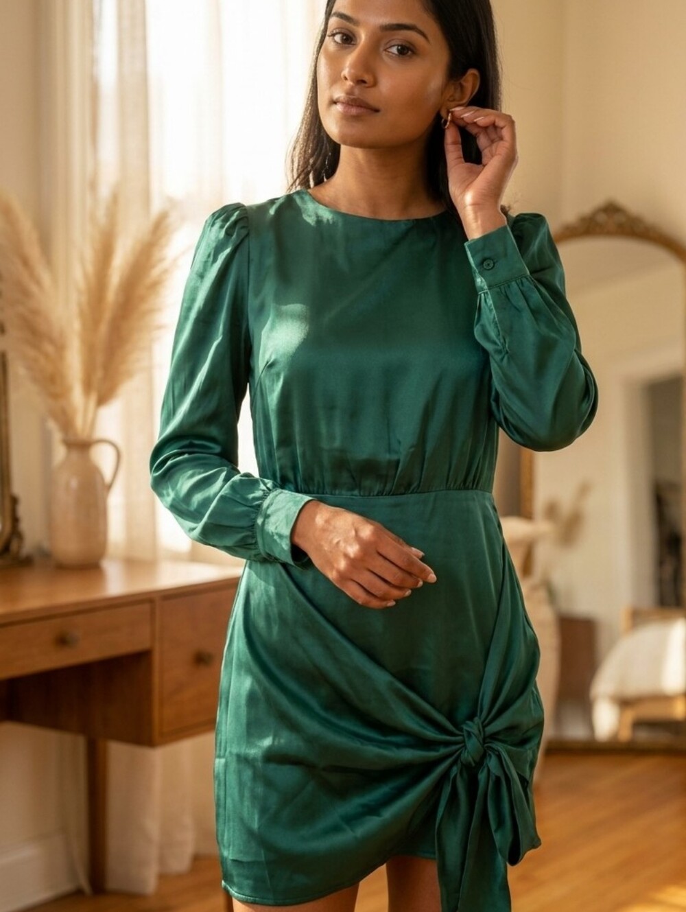 Chic Long Sleeve Green Dress